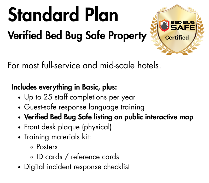 Bed Bug Hotel Education and Certification Course – Standard Package